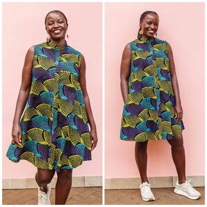 Zuri Everyday Sleeveless A-Line Dress Multicolor African Print Size XL​